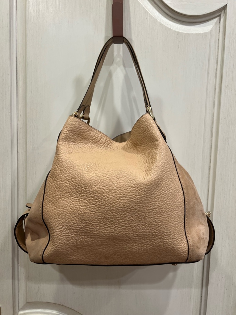 Coach Pebbled Leather Hobo in Beige Tan